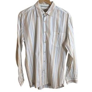 Tommy Bahama Men's White Cotton Multi Colored Pin Stripe Long Sleeve Shirt Large